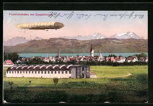 AK Friedrichshafen, Ortsansicht mit Zeppelinhalle