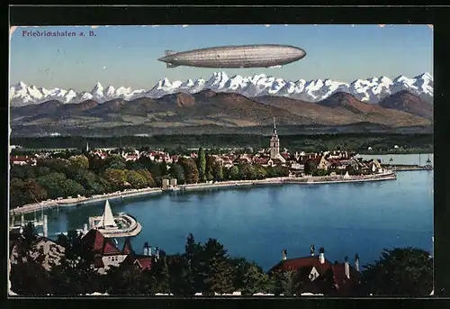 AK Friedrichshafen, Graf Zeppelin über dem Bodensee