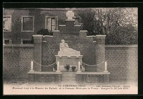 AK Carntêres, Monument érigé à la Mémoire des Enfants de la Commune Morts pour la France