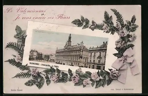 Künstler-AK Valenciennes, L`Hotel-de-Ville - Le Theatre