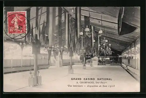 AK Sens, Exposition 1908, Grand Casino National, Vue intérieure, Ausstellung