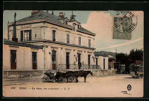 AK Sens, La Gare, Vue extérieure, Bahnhof