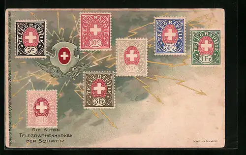 Künstler-AK Schweiz, Die alten Telegraphenmarken, Wappen