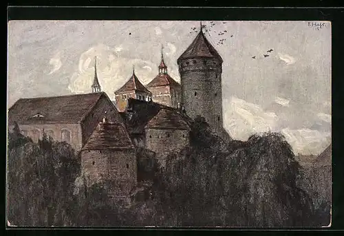 Künstler-AK Fritz Hass: Rössel, Erinnerungen an den grossen Krieg, Schloss und Kirche