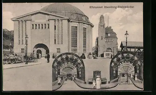 AK Hamburg-St.Pauli, Elbtunnel von der Steinwärder Seite