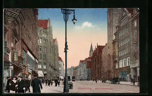 AK Hamburg, Mönkebergstrasse mit Passanten
