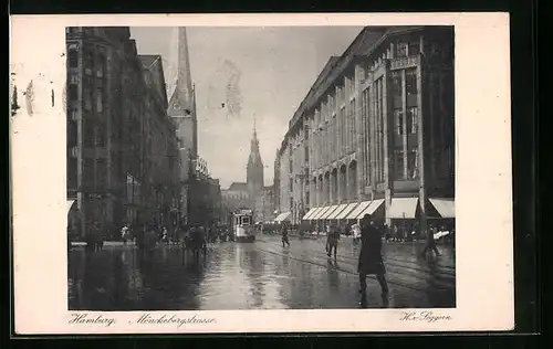 AK Hamburg, Mönckebergstrasse mit Strassenbahn
