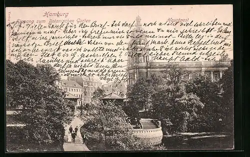 AK Hamburg-Neustadt, Eingang zum Botanischen Garten und Hauptpost