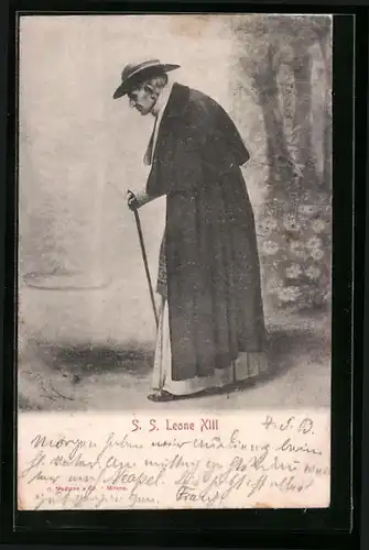 AK Papst Leo XIII. mit Stock vor einer Landschaftskulisse