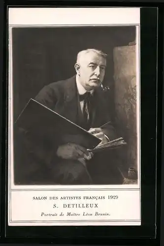 AK Portrait des Malers Léon Brunin mit Palette und Pinseln