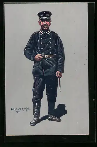 Künstler-AK Unteroffizier des Kraftfahr-Bat. 1914-1915