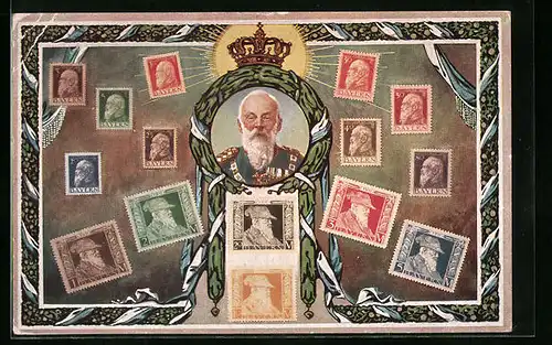 AK Prinzregent Luitpold, Bayerische Briefmarken, Ganzsache