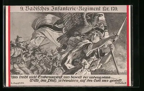 AK Germania an der Spitze des 9. Badischen Infanterie-Regiments Nr. 170