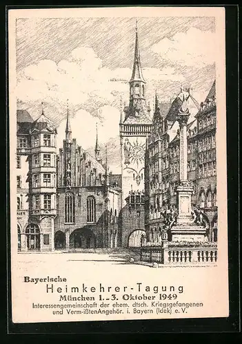 Künstler-AK München, Bayerische Heimkehrer-Tagung 1949, Altes Rathaus