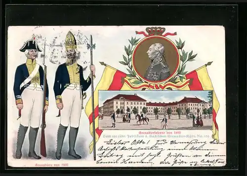 AK 100 jähriges Jubiläum des Badischen Grenadier-Regiments No. 109, Soldaten in Uniform