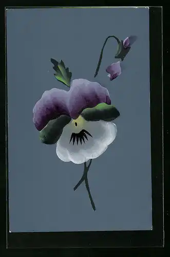 Künstler-AK Handgemalt: Stiefmütterchen mit Knospen, Schablonenmalerei