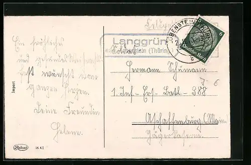 AK Landpoststempel Langgrün über Lobenstein / Thür.