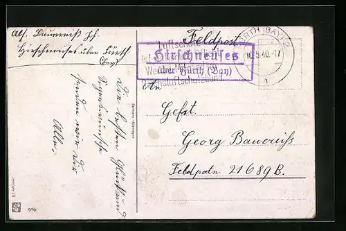 AK Landpoststempel Hirschneuses über Fürth /Bay.