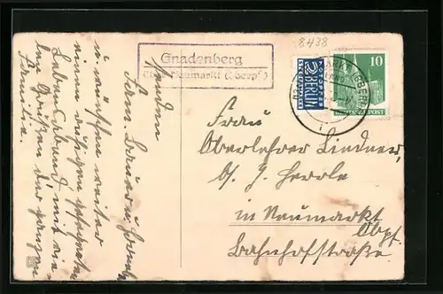 AK Landpoststempel Gnadenberg über Neumarkt (Oberpf.)