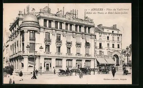 AK Angers, Place du Ralliement, Hotel des Postes et Hotel Saint-Julien