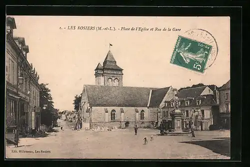 AK Les Rosiers, Place de l`Eglise et Rue de la Gare