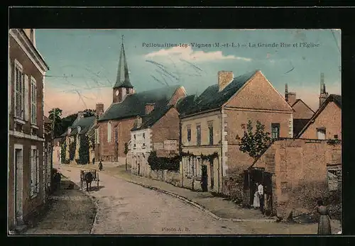 AK Pellouailles-les-Vignes, La Grande Rue et l`Eglise