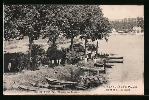 AK Villeneuve-sur-Yonne, L`Ile et le bateau-lavoir