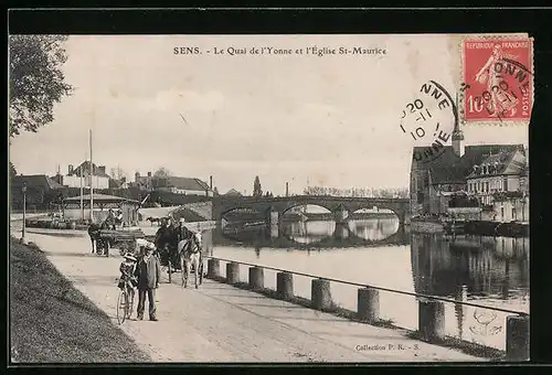 AK Sens, Le Quai de l`Yonne et l`Eglise Saint-Maurice