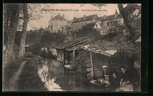 AK Saint-Julien-du-Sault, Un Coin du Ruisseau d`Ocq