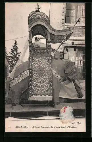 AK Auxerre, Retraite Illuminée du 2 aout 1908, l`Éléphant