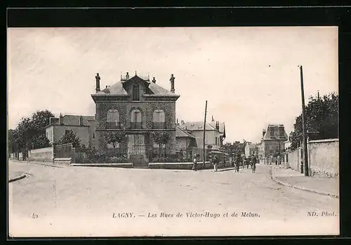 AK Lagny, Les Rues de Victor-Hugo et du Melun