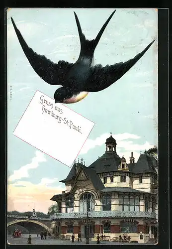 AK Hamburg-St. Pauli, Gasthaus Fährhaus und Schwalbe mit Nachricht