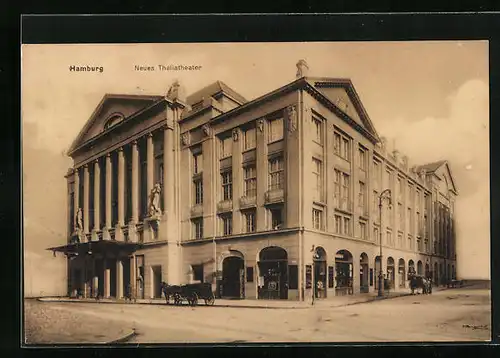 AK Hamburg, Neues Thaliatheater mit Pferdewagen