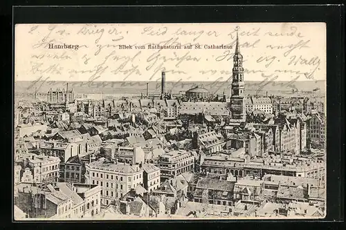 AK Hamburg, Blick vom Rathausturm auf St. Katharinen