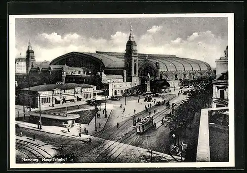 AK Hamburg-St.Georg, Hauptbahnhof mit Strassenbahn