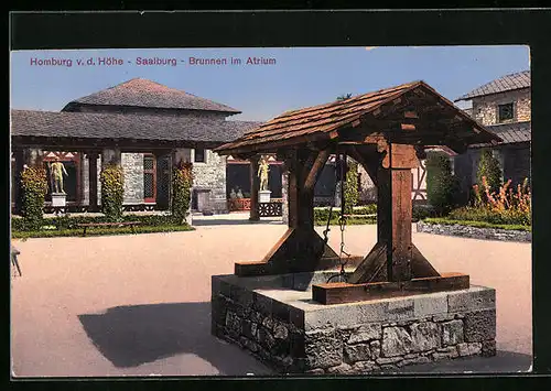 AK Bad Homburg v. d. H., Saalburg, Brunnen im Atrium
