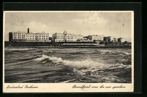 AK Borkum, Strandfront von der See aus gesehen