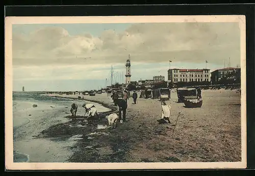 AK Warnemünde, Strandleben und Leuchtturm