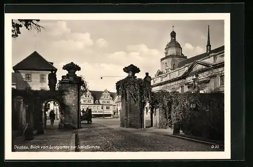 AK Dessau, Blick vom Lustgarten zur Schlosskirche