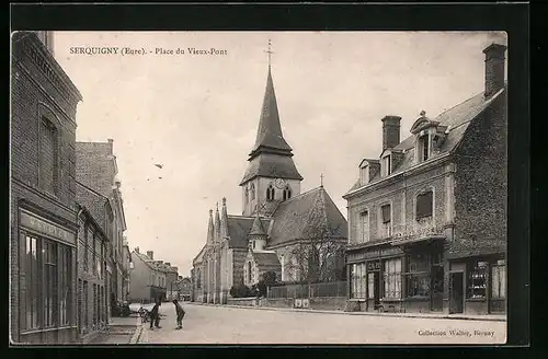 AK Serquigny, Place du Vieux-Pont