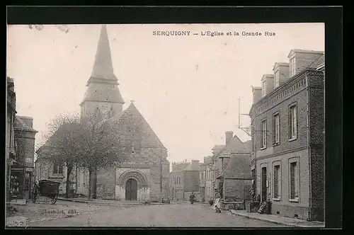 AK Serquigny, l'Église et la Grande Rue