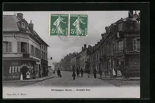 AK Étrépagny, Grande-Rue, Strassenpartie