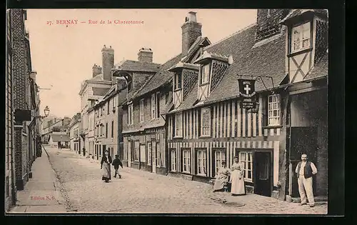 AK Bernay, Rue de la Charentonne, Strassenpartie