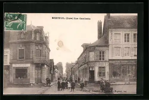 AK Breteuil, Rue Gambetta, Strassenpartie