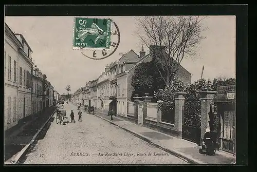 AK Évreux, La Rue Saint-Léger, Route de Louviers