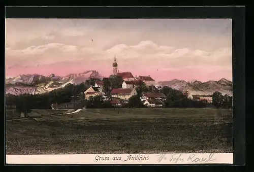 AK Andechs, Panorama mit Kloster