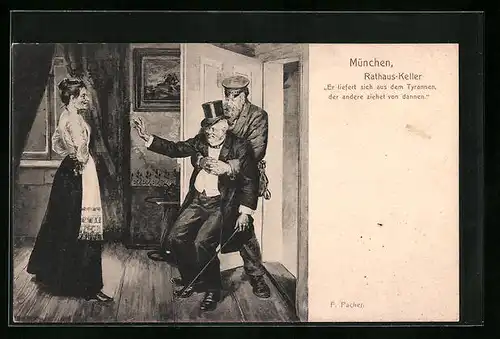AK München, Szene aus dem Rathaus-Keller