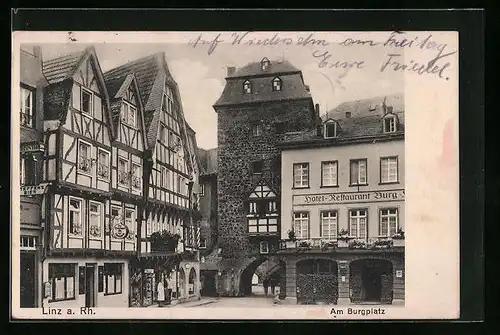 AK Linz a. Rh., am Burgplatz, Hotel-Restaurant Burg