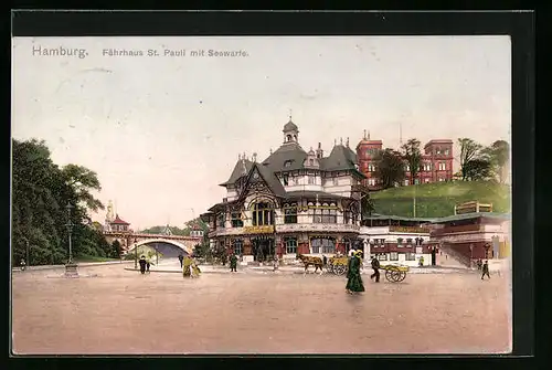 AK Hamburg-St.Pauli, Fährhaus St. Pauli mit Seewarte