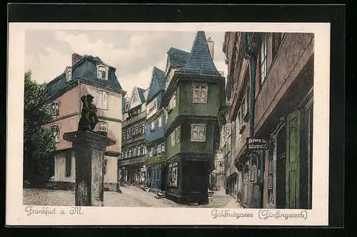 AK Alt-Frankfurt, Goldhutgasse mit Fünffingereck